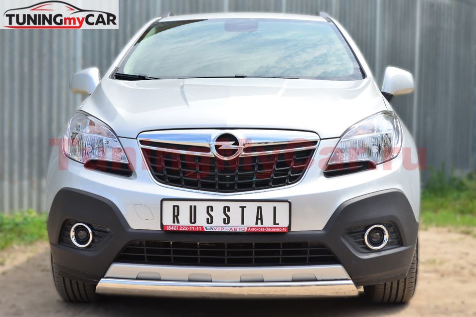 Защита переднего бампера 75х42 (дуга) для Opel Mokka 2013-
