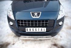 Декоративная защита переднего бампера D42(дуга) для Peugeot 3008 2009-