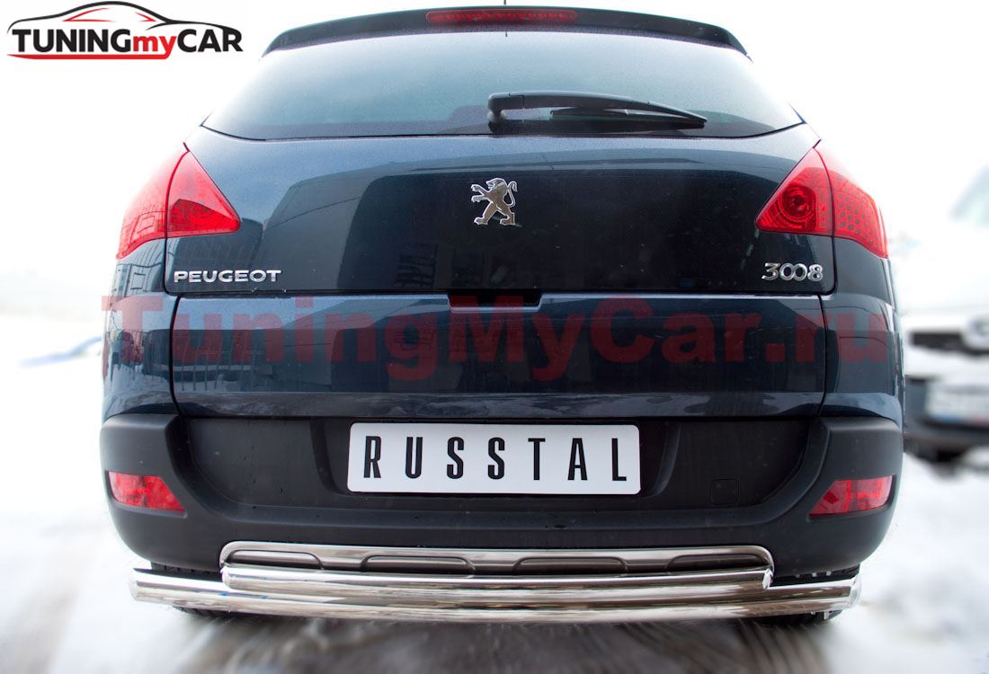 Защита заднего бампера D63/42 (дуга) для Peugeot 3008 2009-