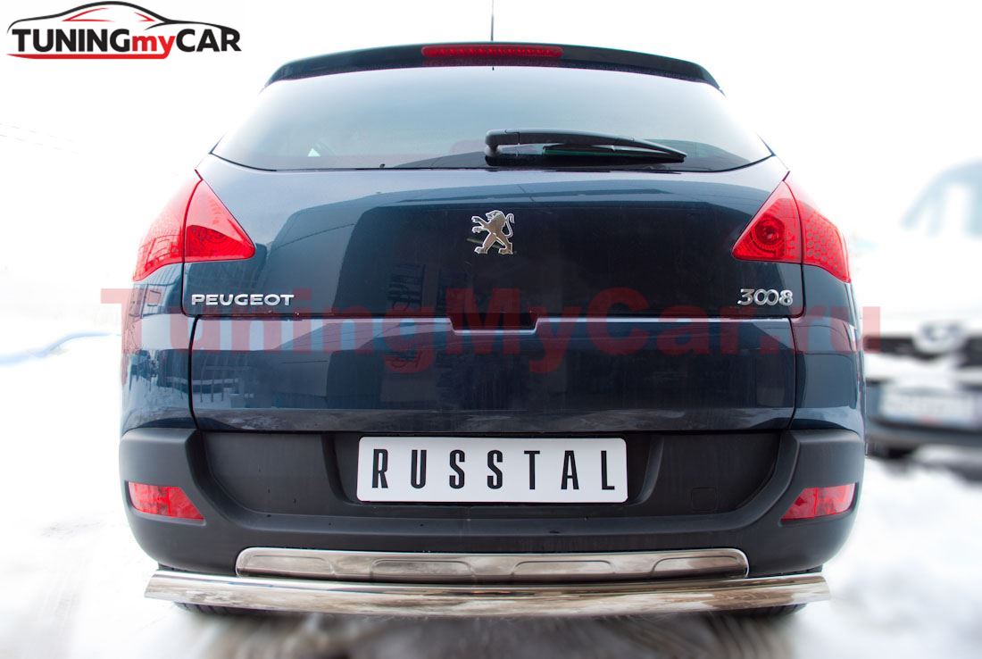 Защита заднего бампера D75х42 для Peugeot 3008 2009-