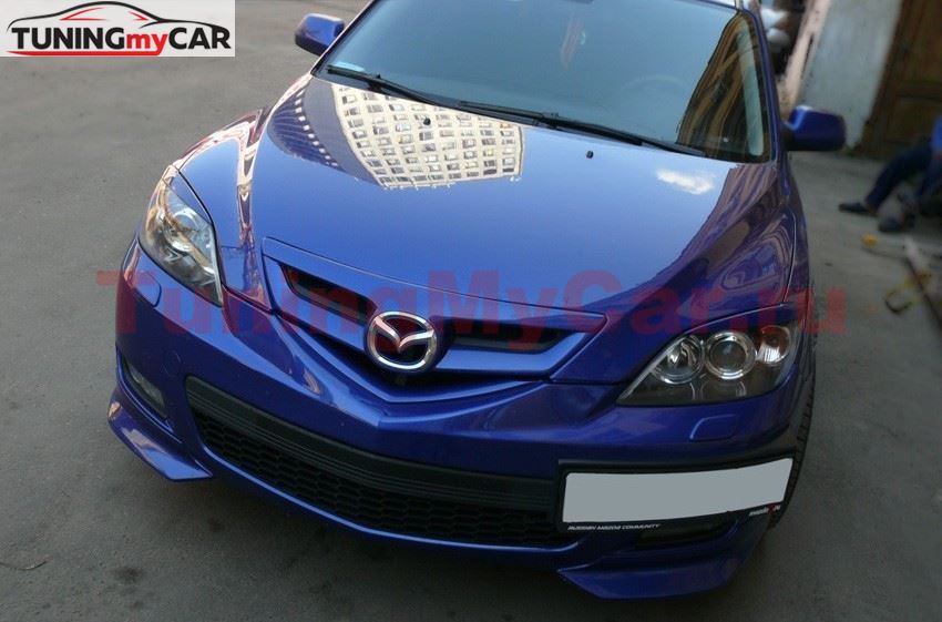 Накладка на передний бампер Клыки для Mazda 3 HB Sport