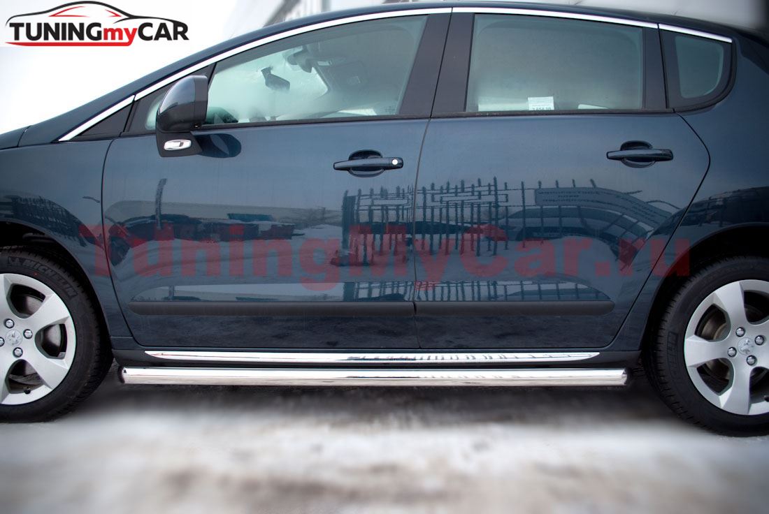Пороги труба D63 (вариант 3) для Peugeot 3008 2009-