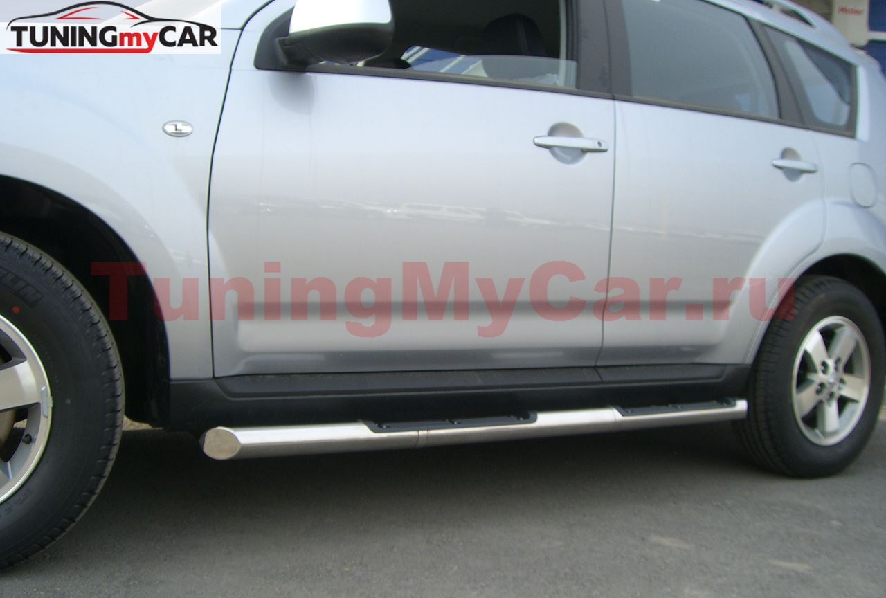 Пороги труба D76 с накладками (вариант 1) для Peugeot 4007 2007-2012