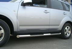 Пороги труба D76 с накладками (вариант 1) для Peugeot 4007 2007-2012