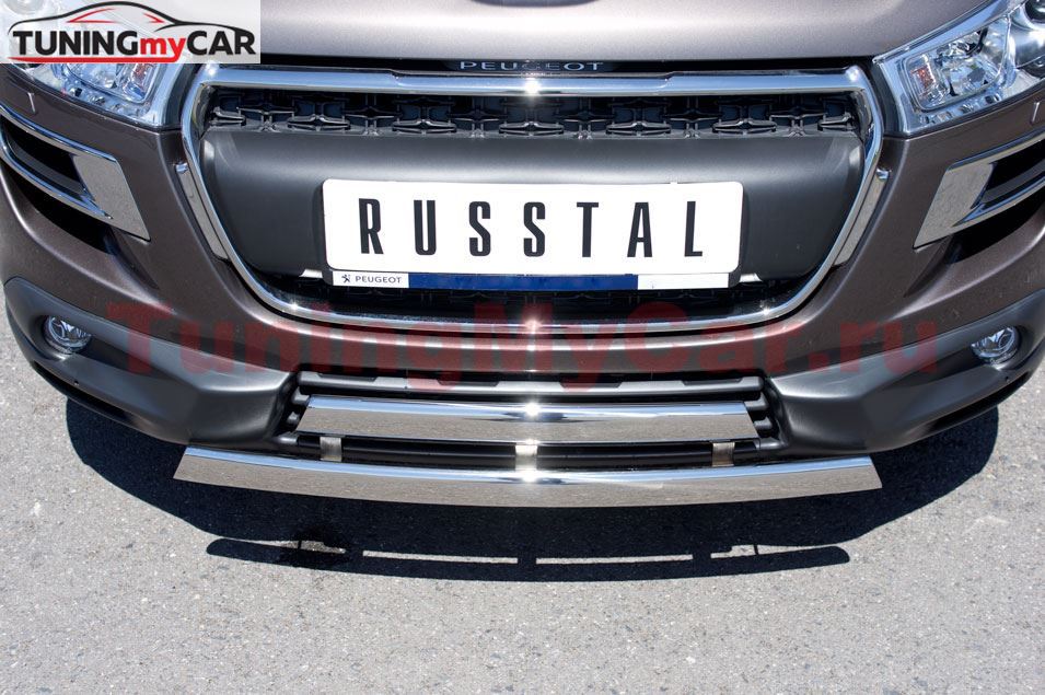 Защита переднего бампера D75х42/75X42 овалы для Peugeot 4008 2012-