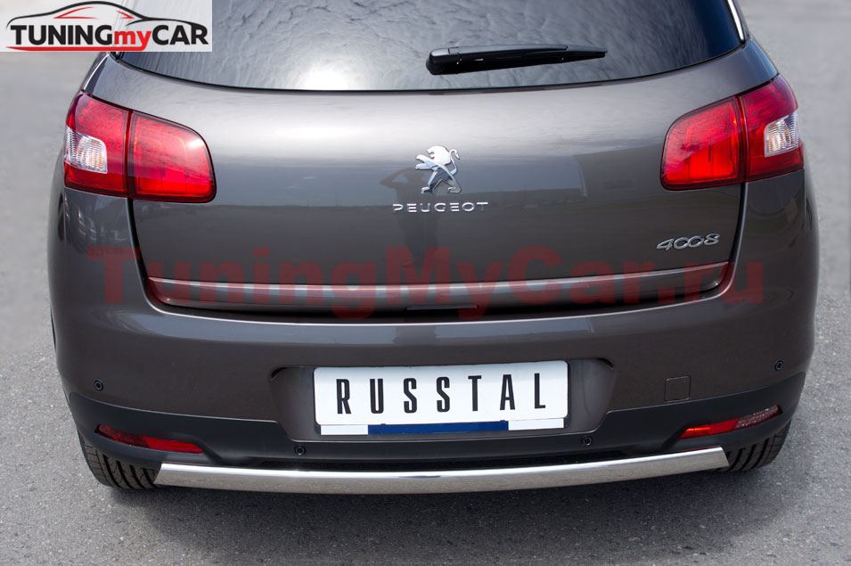 Защита заднего бампера D75х42 овал для Peugeot 4008 2012-