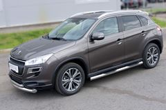 Пороги труба D76 с накладками (вариант 3) для Peugeot 4008 2012-