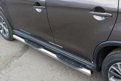 Пороги труба D76 с накладками (вариант 3) для Peugeot 4008 2012-