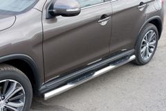 Пороги труба D76 с накладками (вариант 3) для Peugeot 4008 2012-