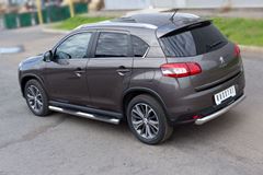Пороги труба D76 с накладками (вариант 2) для Peugeot 4008 2012-