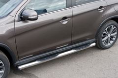 Пороги труба D76 с накладками (вариант 2) для Peugeot 4008 2012-