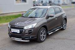 Пороги труба D76 с накладками (вариант 2) для Peugeot 4008 2012-