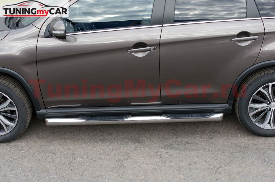 Пороги труба D76 с накладками (вариант 1) для Peugeot 4008 2012-