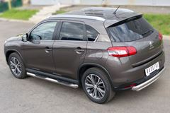Пороги труба D76 с накладками (вариант 1) для Peugeot 4008 2012-
