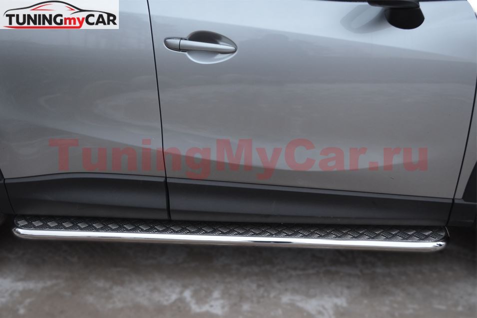Пороги труба D42 с листом для Mazda CX-5 2011-