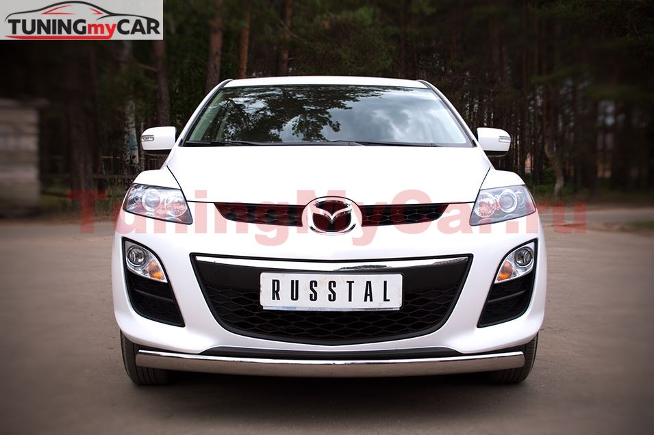 Защита переднего бампера D75х42 овал для Mazda CX-7 2010-2013