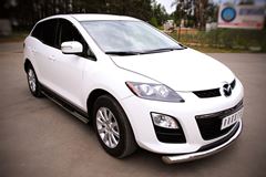 Пороги труба D76 с накладками (вариант 2) для Mazda CX-7 2010-2013