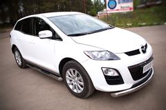 Пороги труба D76 с накладками (вариант 1) для Mazda CX-7 2010-2013