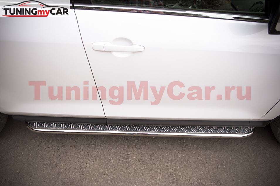 Пороги труба D42 с листом (Лист нерж, проф. нерж) (Вариант3) для Mazda CX-7 2010-2013