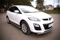 Пороги труба D42 с листом (Лист нерж, проф. нерж) (Вариант3) для Mazda CX-7 2010-2013