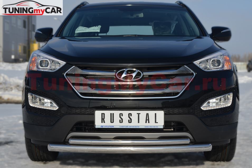Защита переднего бампера D63 / D42 (дуга) для Hyundai Santa Fe 2012-2015