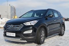 Защита переднего бампера 75х42 / 75х42 овал для Hyundai Santa Fe 2012-2015