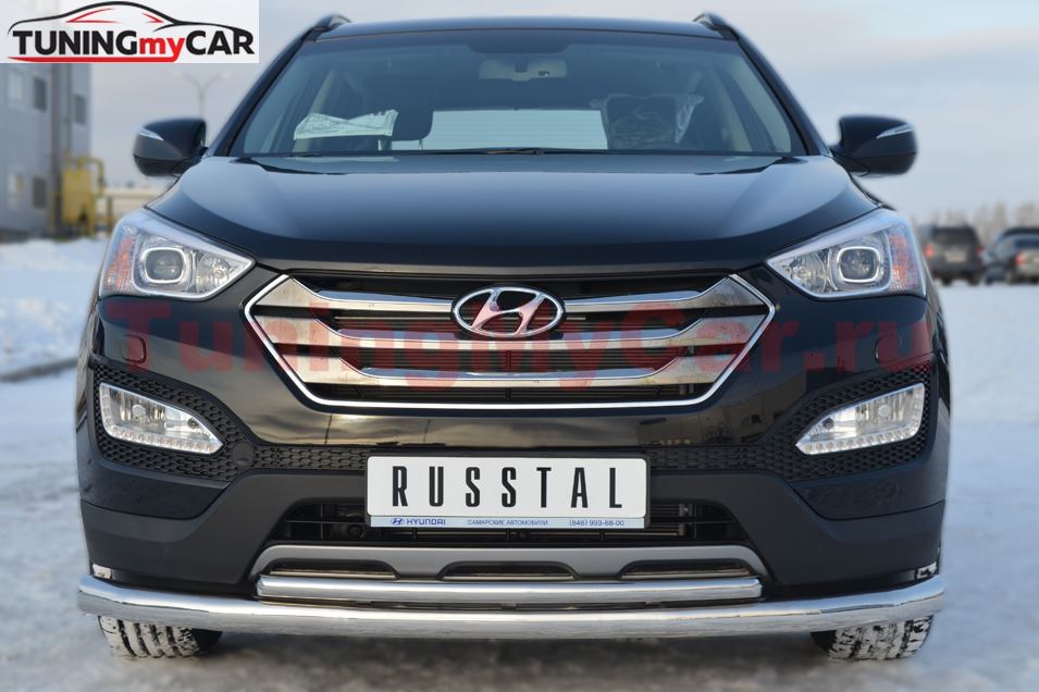 Защита переднего бампера D76 (секции) / D42 (дуга) для Hyundai Santa Fe 2012-2015