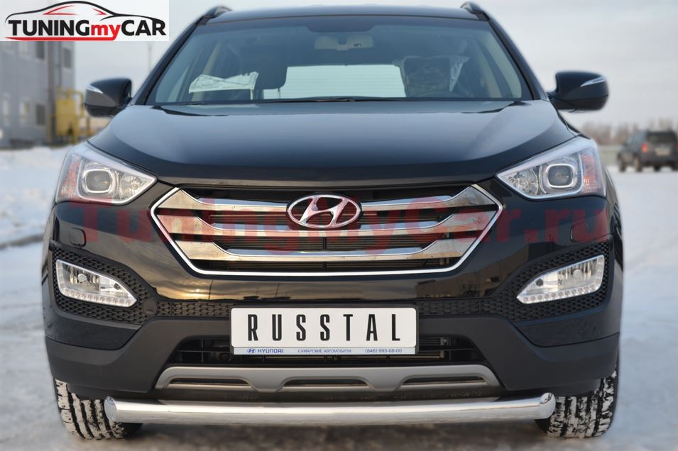 Защита переднего бампера D76 (дуга) для Hyundai Santa Fe 2012-2015