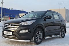 Пороги труба D76 с накладкой (вариант 2) для Hyundai Santa Fe 2012-2015
