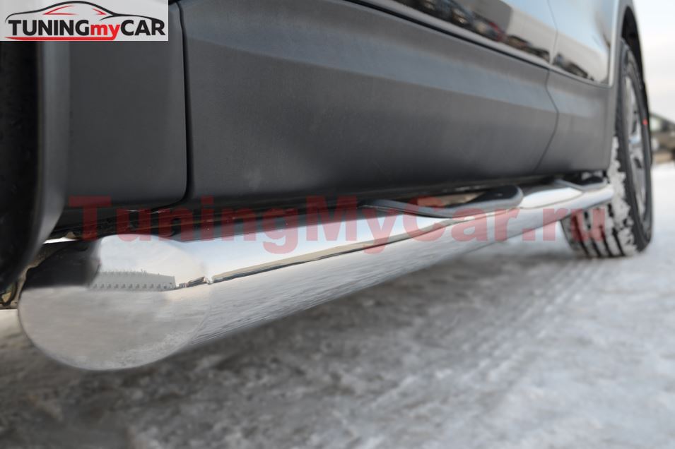 Пороги труба D76 с накладкой (вариант 1) для Hyundai Santa Fe 2012-2015