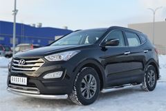 Пороги труба D76 с накладкой (вариант 1) для Hyundai Santa Fe 2012-2015