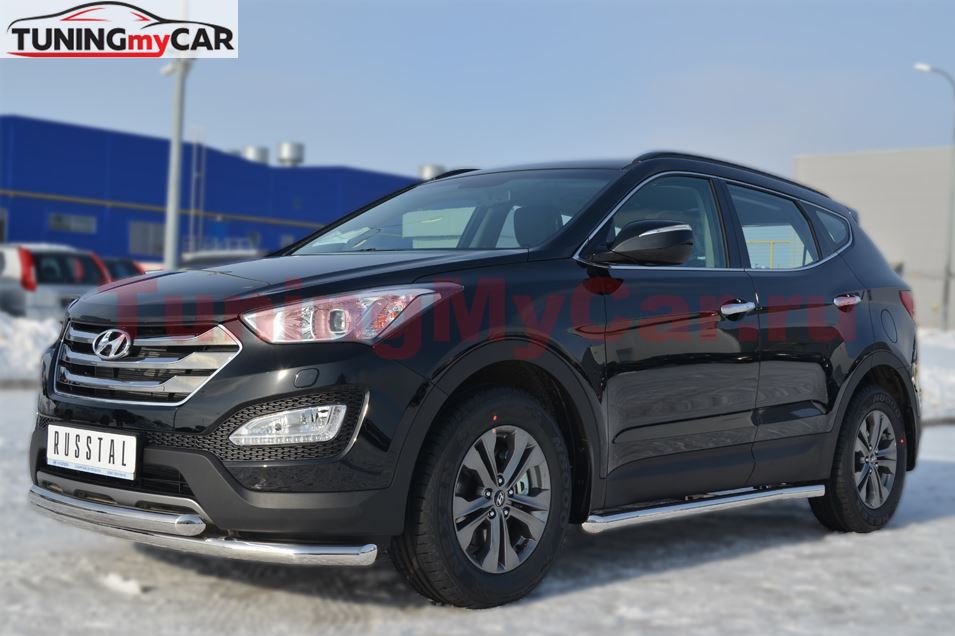Пороги труба D63 (вариант 1) для Hyundai Santa Fe 2012-2015