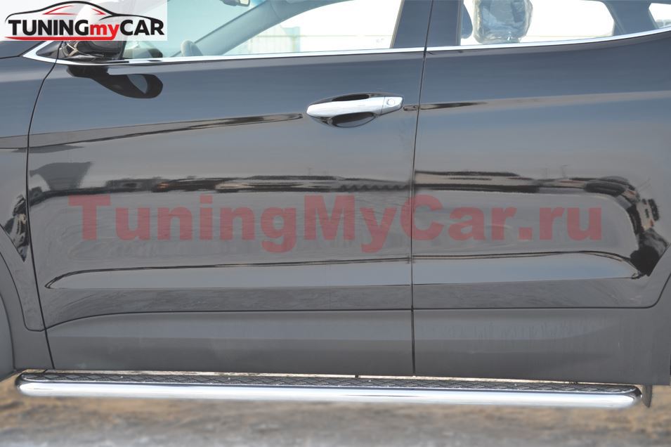 Пороги труба D42 с листом для Hyundai Santa Fe 2012-2015