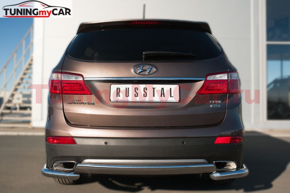 Защита заднего бампера D75х42 (дуга) для Hyundai Santa Fe Grand 2014-