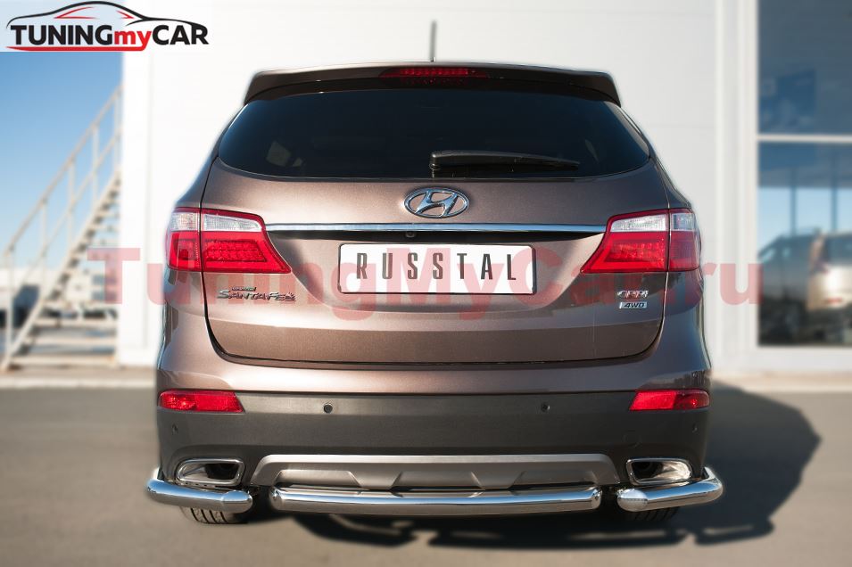 Защита заднего бампера уголки D63(секции) для Hyundai Santa Fe Grand 2014-