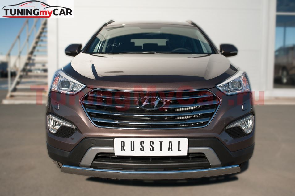 Защита переднего бампера D75х42 (дуга) для Hyundai Santa Fe Grand 2014-