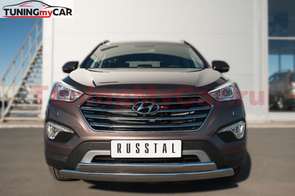 Защита переднего бампера D74х42 (дуга) D75х42 (дуга) для Hyundai Santa Fe Grand 2014-