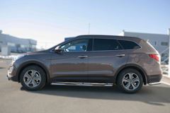 Пороги труба D76 с накладкой (вариант 2) для Hyundai Santa Fe Grand 2014-