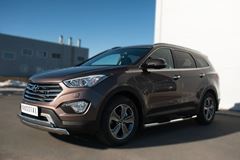 Пороги труба D76 с накладкой (вариант 2) для Hyundai Santa Fe Grand 2014-