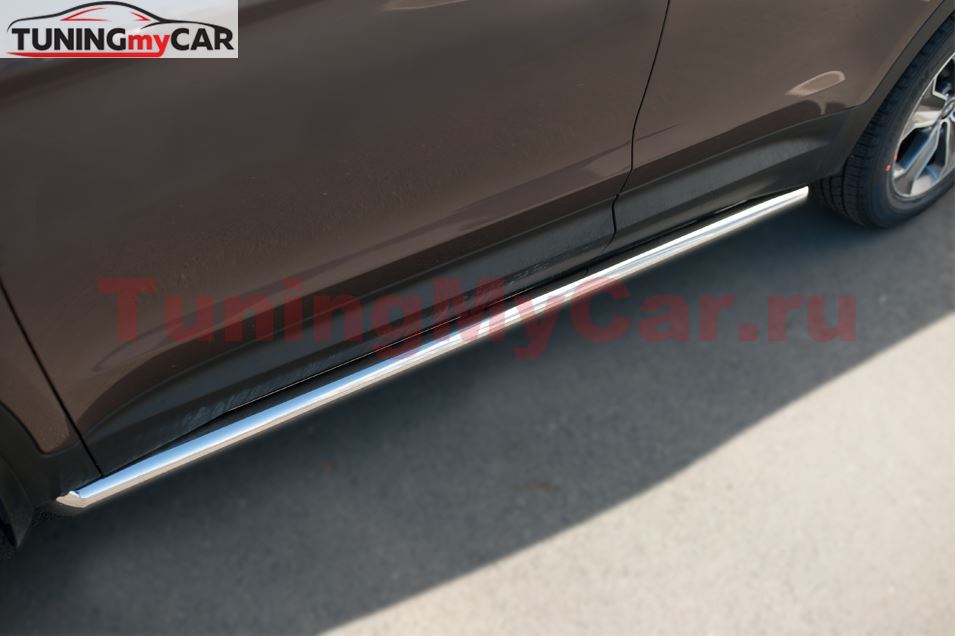 Пороги труба D63 (вариант 3) для Hyundai Santa Fe Grand 2014-