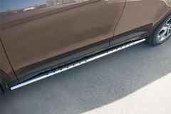 Пороги труба 75х42 овал с проступью для Hyundai Santa Fe Grand 2014-