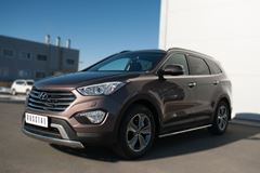 Пороги труба 75х42 овал с проступью для Hyundai Santa Fe Grand 2014-