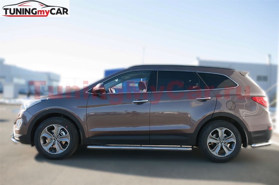 Пороги труба D42 с листом для Hyundai Santa Fe Grand 2014-