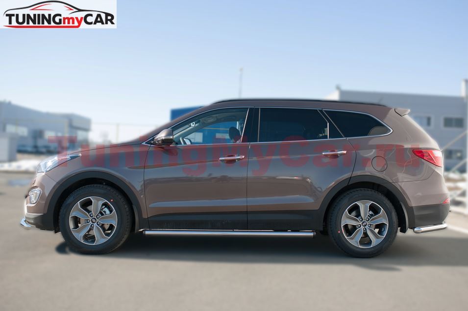 Пороги труба D63 (вариант 2) для Hyundai Santa Fe Grand 2014-
