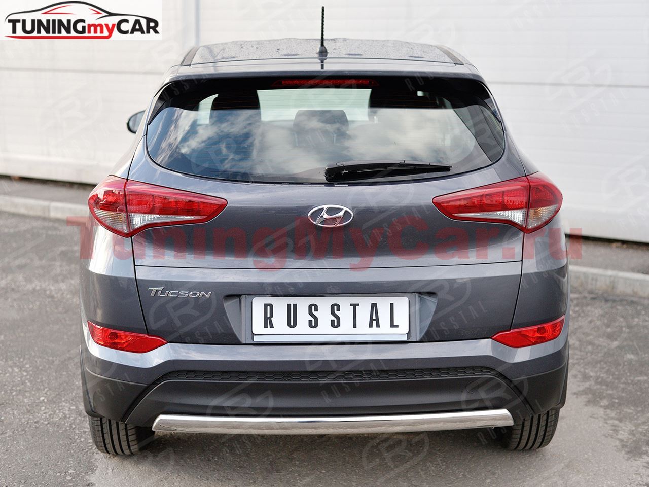 Защита заднего бампера 75х42 дуга для Hyundai Tucson 2015