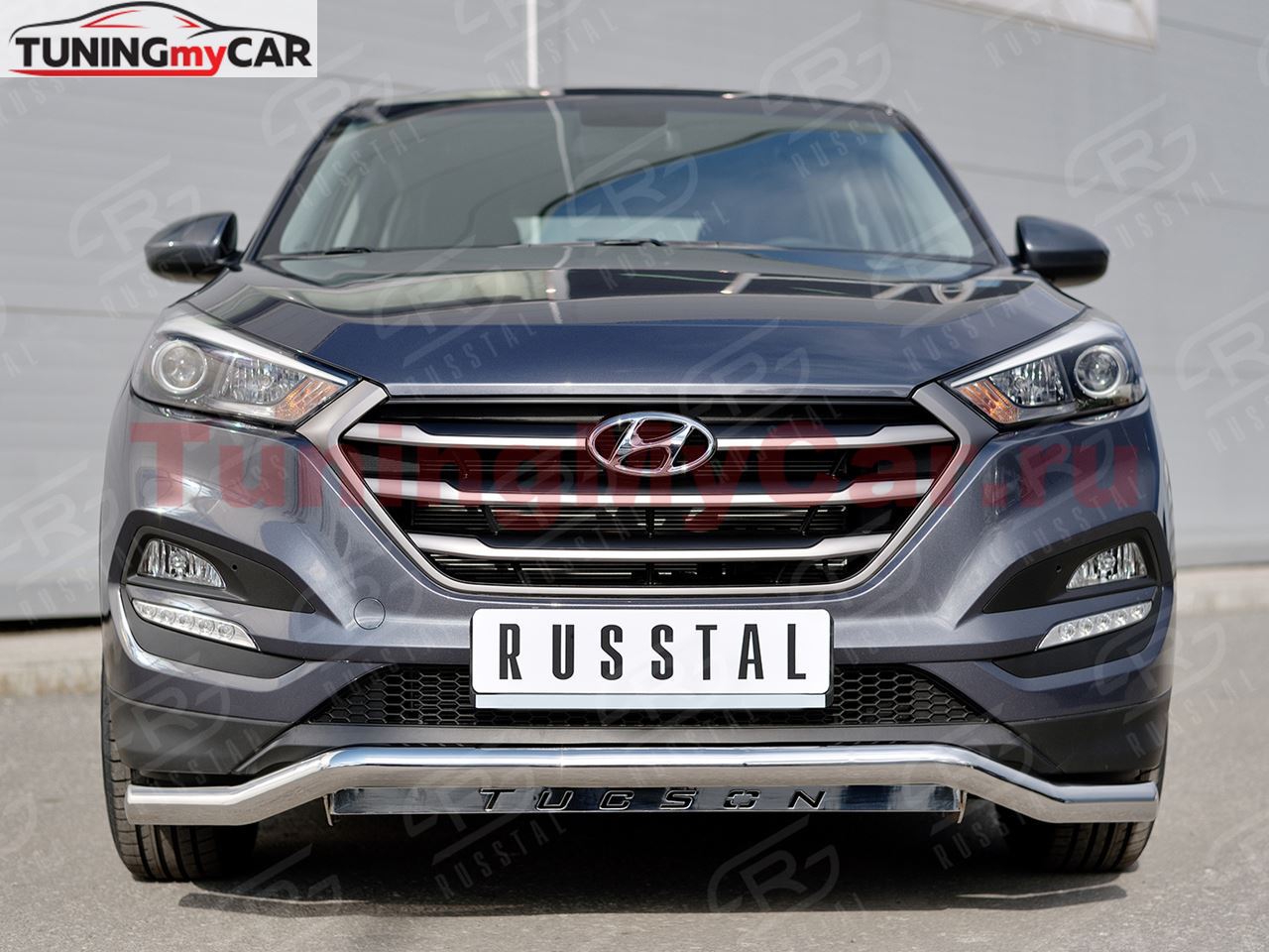 Защита переднего бампера D63 волна с надписью для Hyundai Tucson 2015
