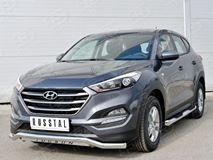 Защита переднего бампера D63 волна с надписью для Hyundai Tucson 2015
