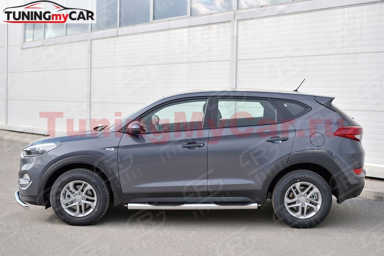 Пороги труба D76 с накладкой (вариант 2) для Hyundai Tucson 2015