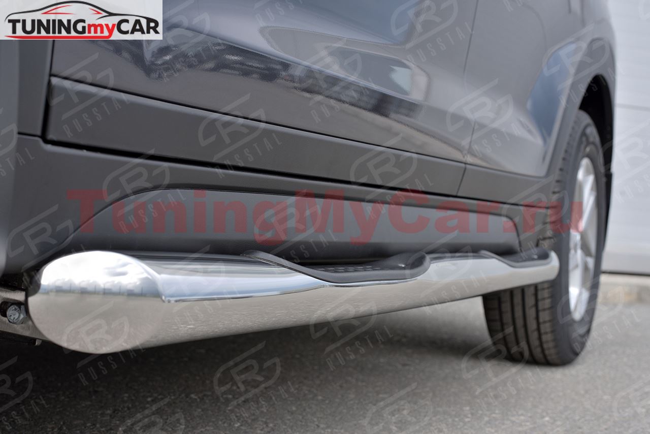Пороги труба D76 с накладкой (вариант 1) для Hyundai Tucson 2015
