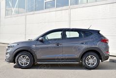 Пороги труба 75х42 овал с проступью для Hyundai Tucson 2015